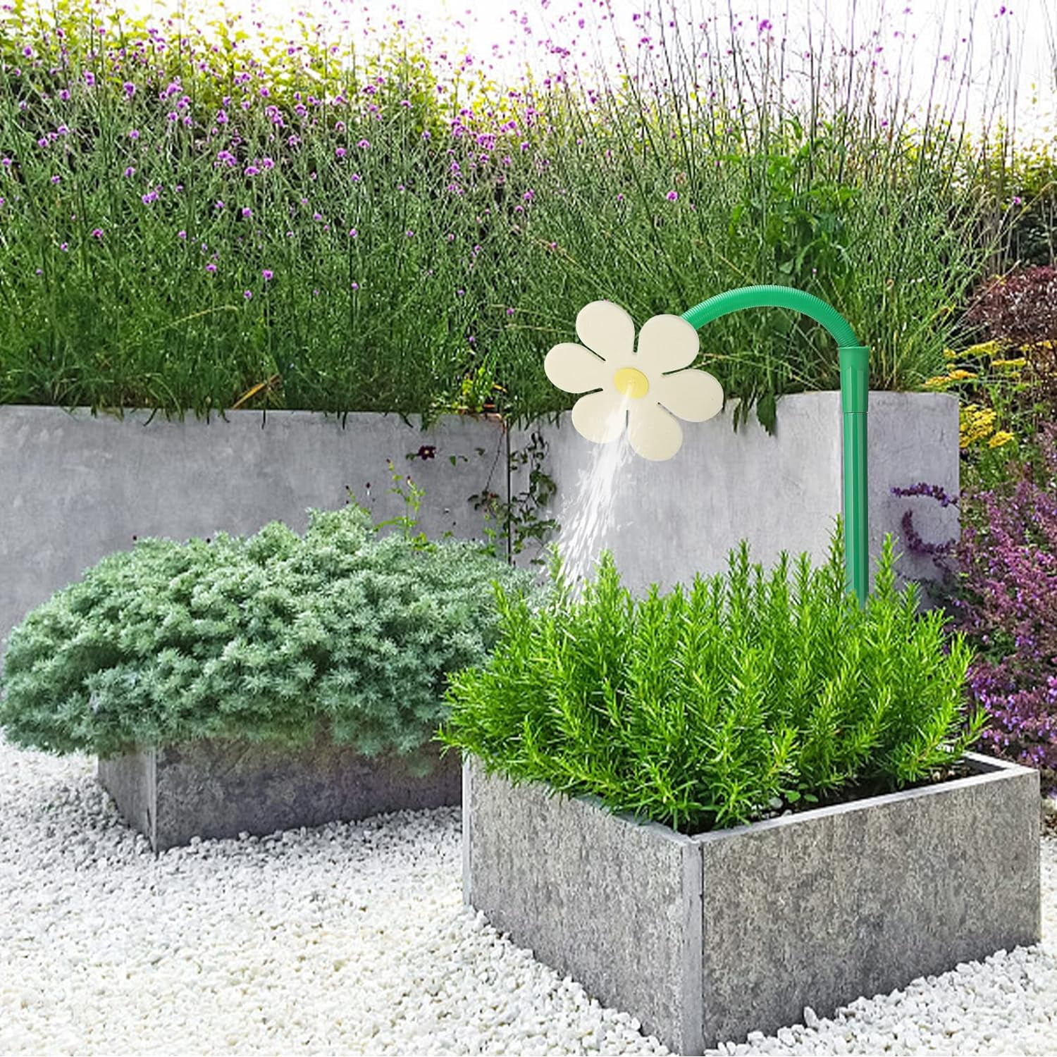 NFNSIG Crazy Daisy Sprinkler Shaped Garden Sprinkler 720° Rotating Garden Water Feature Sprinkler Dancing Moving Daisy Water Sprinkler for Garden Lawn(White)