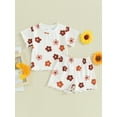thumbnail image 3 of Musuos Kids Girls Shorts Set, 12 18 24M 3 4T Flower Print Short Sleeve Crew Neck T-shirt with Shorts Summer Outfit, 3 of 10