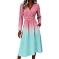 thumbnail image 3 of Womens Fall Spring Long Sleeve Midi Dress Elastic Waist Wrap Crossover V Neck a Line Dress Elegant Holiday Party Dresses, 3 of 5