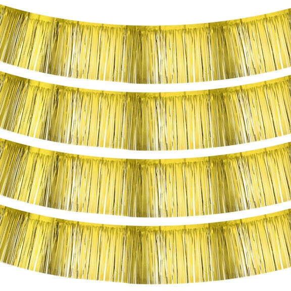 Foil Fringe Garland 10 Feet, 4 Pack Fringe Banner Wall Hanging Curtain Backdrop for Wedding Birthday, Gold Tone