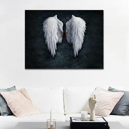 Abstract Painting Signed Meigar Abstract Canvas Wall Art of Angel Wings Painting White Art Artwork Wall Decor Modern Stretched and Painting Canvas the Picture For Living Room Decoration No Framed ()