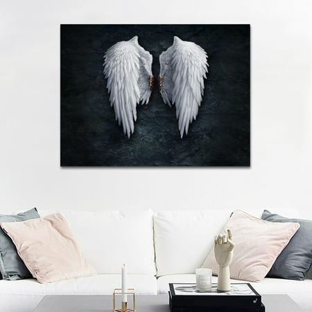 Meigar Abstract Canvas Wall Art of Angel Wings Painting White Art Artwork Wall Decor Modern Stretched and Painting Canvas the Picture For Living Room Decoration No (The Best Art Painting)