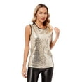 thumbnail image 4 of Zaldita Women's Shiny Sequins Tank Tops Festival Dance Blouse Disco Clubwear Rave Party Vest Tops Black&Gold XXL, 4 of 7