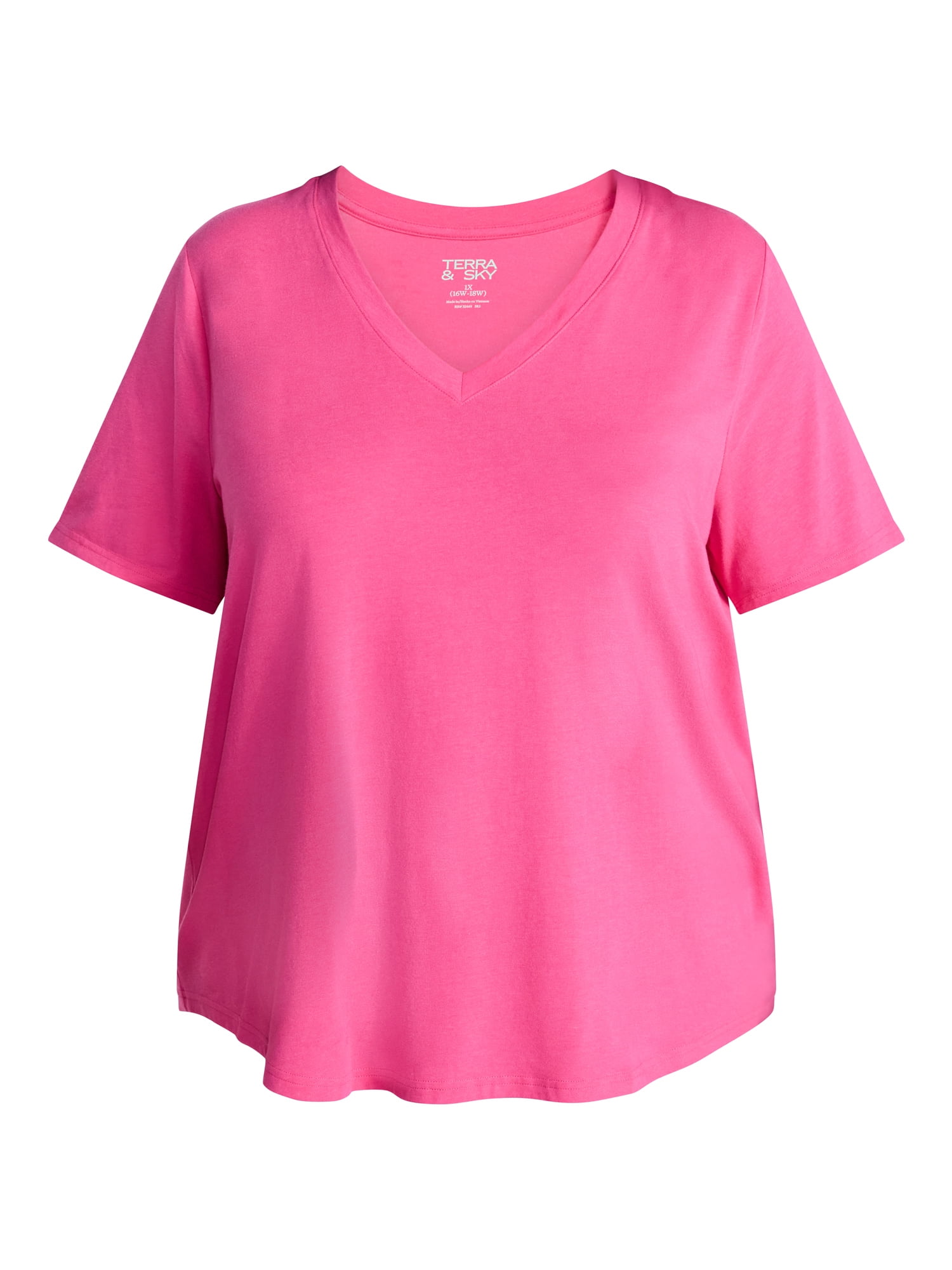 Terra & Sky Women's Plus Size V-Neck Tee with Short Sleeves, Size 0X-5X