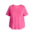 thumbnail image 4 of Terra & Sky Women's Plus Size V Neck Tee with Short Sleeves, Size 0X-4X, 4 of 5