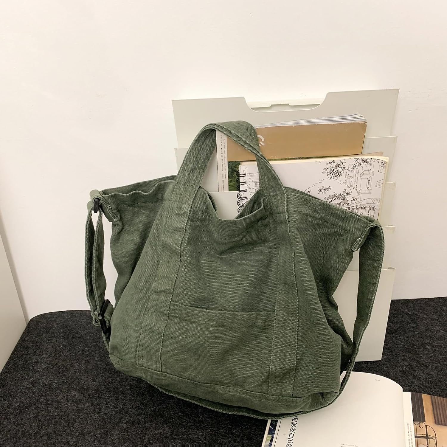 Canvas Tote Bag for Women with Pockets Cute Small Crossbody Bag Purses Handbag for Work Beach Tote Bag