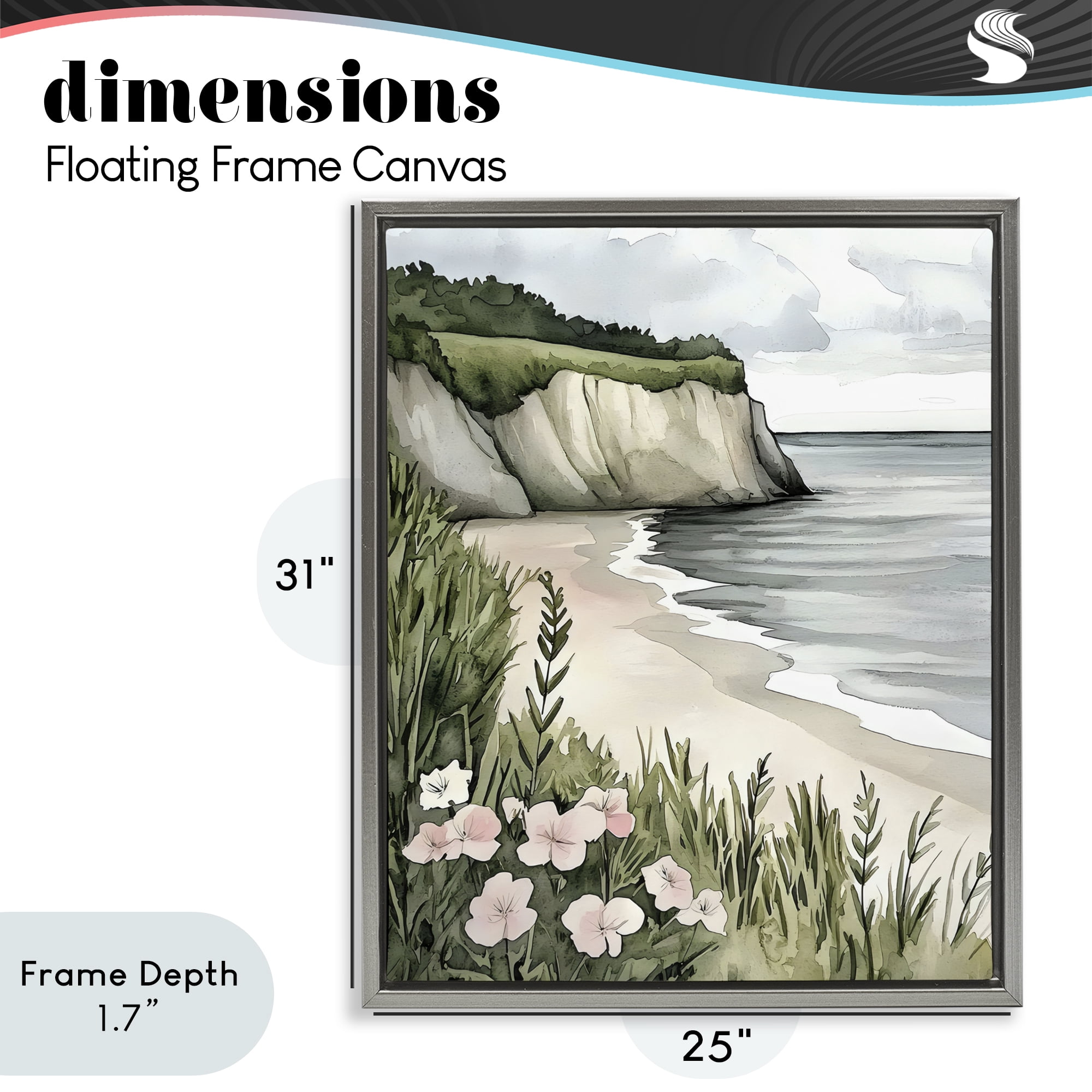 Stupell Industries Coastal Calm with Floral Blooms Gray Framed Floater Canvas Wall Art, design by Riley B