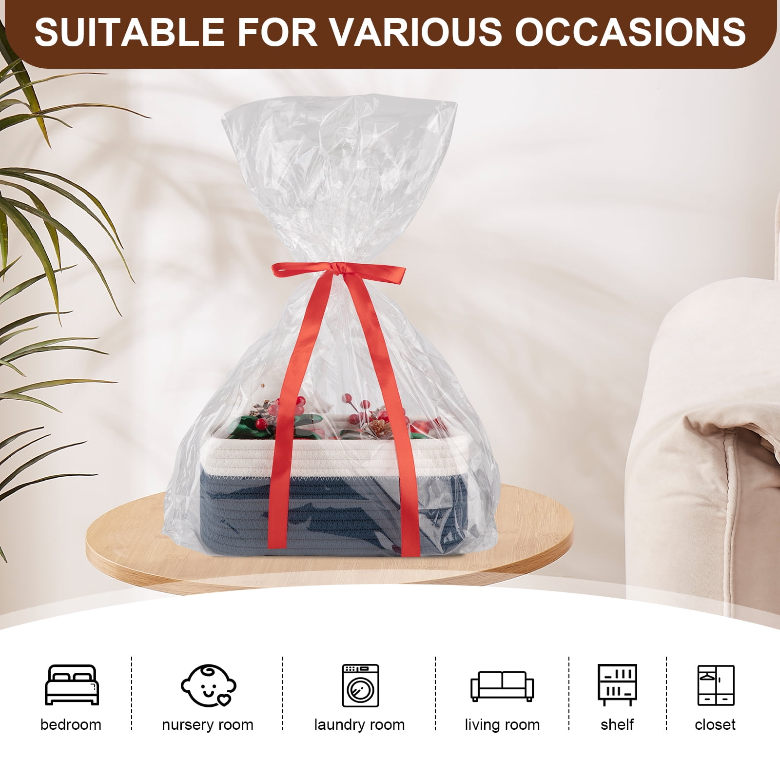 CHERISHGARD 4 Pack Woven Storage Baskets ，Cotton Rope Basket for Toy，Book and Blankets
