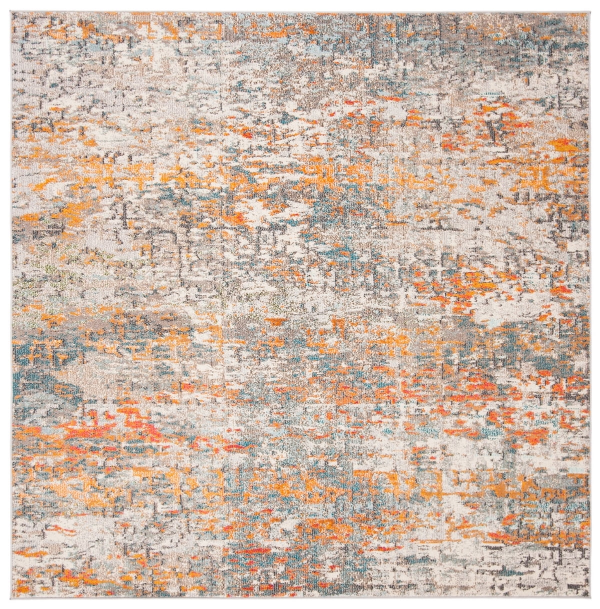 SAFAVIEH Madison Kebo Vintage Abstract Area Rug, Grey/Orange, 3' x 3