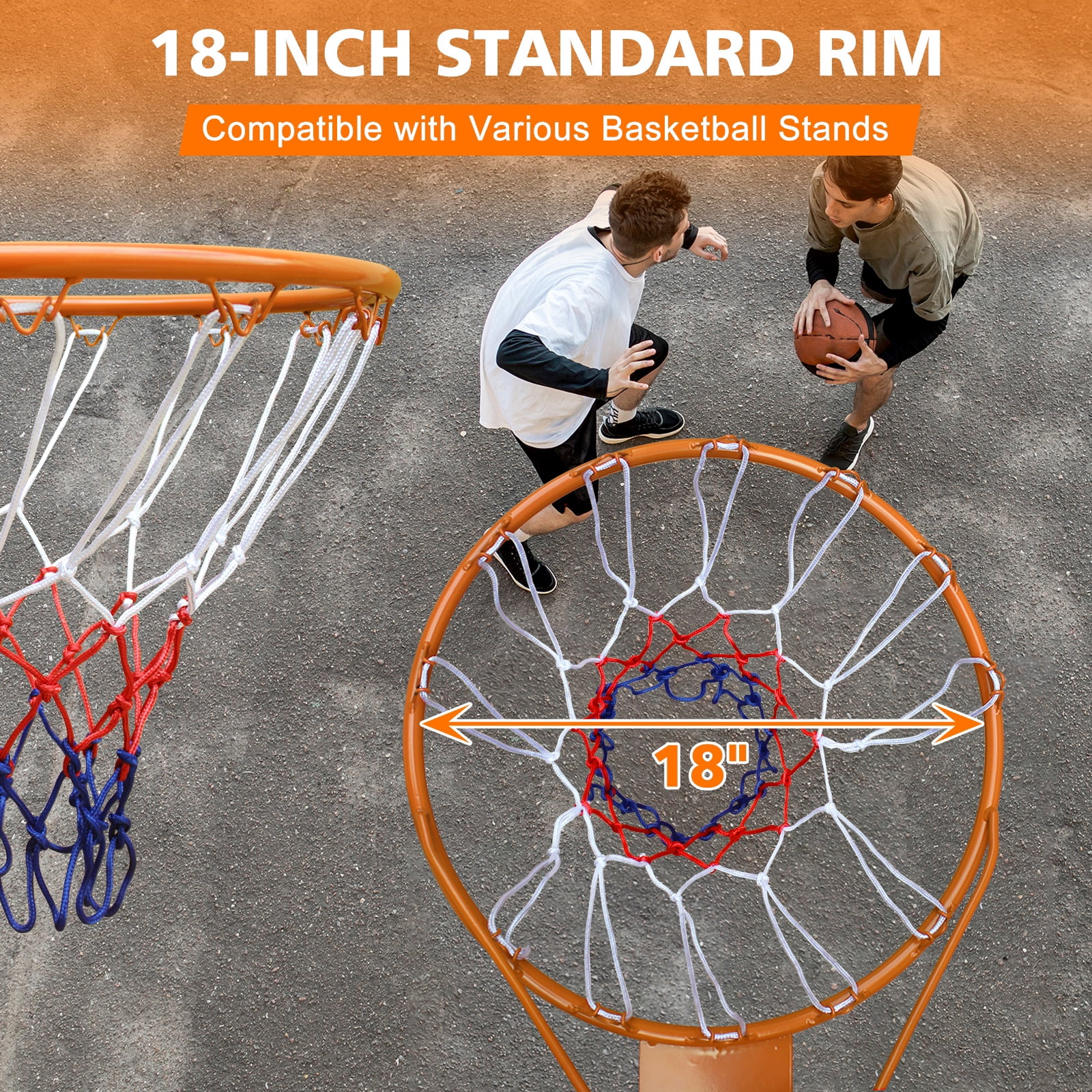 Regulation 18" Steel Basketball Rim for Portable Basketball Hoop & Goal, Indoor & Outdoor with Hand-Crank Adjustment, Choose from Fixed or Breakaway, Replacement Rim for Indoor or Outdoor Hoop