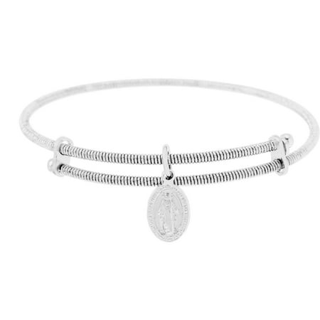 Lesa Michele Round Genuine Cubic Zirconia Charm Bangle in Sterling Silver