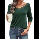 thumbnail image 1 of Camisetas con Cuello en V para Mujer, Blusas Bonitas de Encaje de Larga, Blusas Casuales Elegantes para Otoño e Invierno, Camisetas Modernas. Verde Oscuro XL, 1 of 10