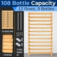 thumbnail image 2 of NutriChef Bamboo Stackable Wine Rack, 12-Tier 108 Bottle Capacity Free Standing Floor, No Tools Assembly, Modular Storage Display Shelf for Kitchen and Cellar 33.5" x 10" x 62.75", 2 of 8