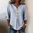 thumbnail image 2 of MuXiKeJi Clothes 3/4 Length Sleeve Womens Tops Cotton Linen Boho Blouses Floral V Neck Shirts Summer Beach Casual Top, 2 of 5