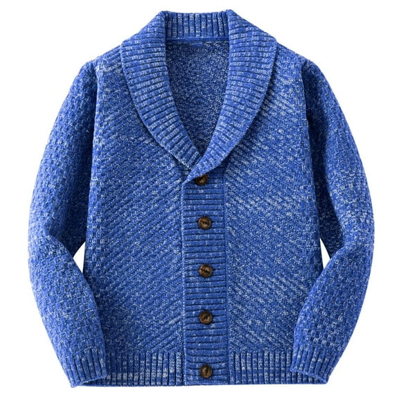HOOMEUMY Men's Retro Knit Cardigan Shawl Collar Button Up Long Sleeve Thicken Sweater Warm Winter Fall Outerwear Navy XXXL