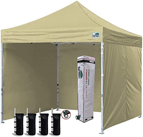 White Eurmax 8x12 Ez Pop Up Canopy Party Tent Commercial Outdoor Instant Canopies Bonus Deluxe Wheeled Storage Bag