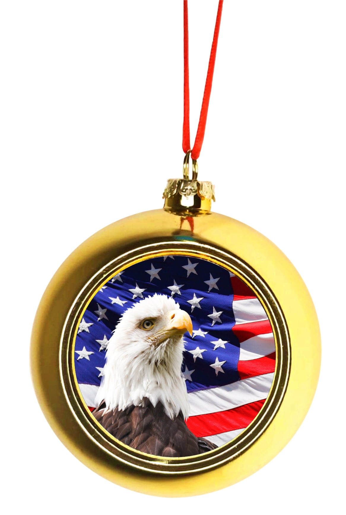 US Flag and American Bald Eagle Ornaments Gold Bauble Christmas Ornament Balls