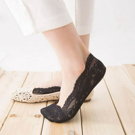 

MRULIC socks for women Fashion Womens Cotton Blend Lace Antiskid Invisible Low Cut Socks Toe Ankle Sock Black + One size