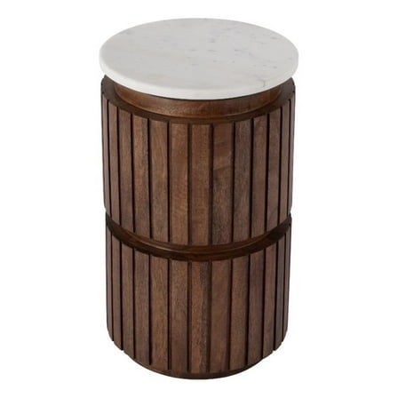 Butler Specialty Company Newton Marble and Wood Side Table - White/Light Beige