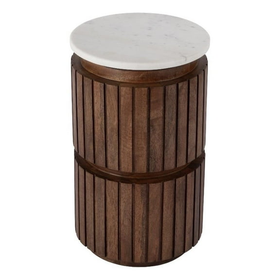 Butler Specialty Company Newton Marble and Wood Side Table - White/Light Beige