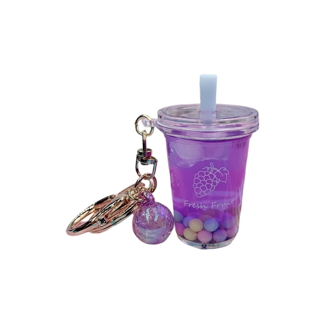 Injueey LLavero de fruta líquida con arena movediza de dibujos animados para chica, bolsa de acrílico de simulación, colgante para mochila, billetera, Artesanía Uva Injueey HA073931-05