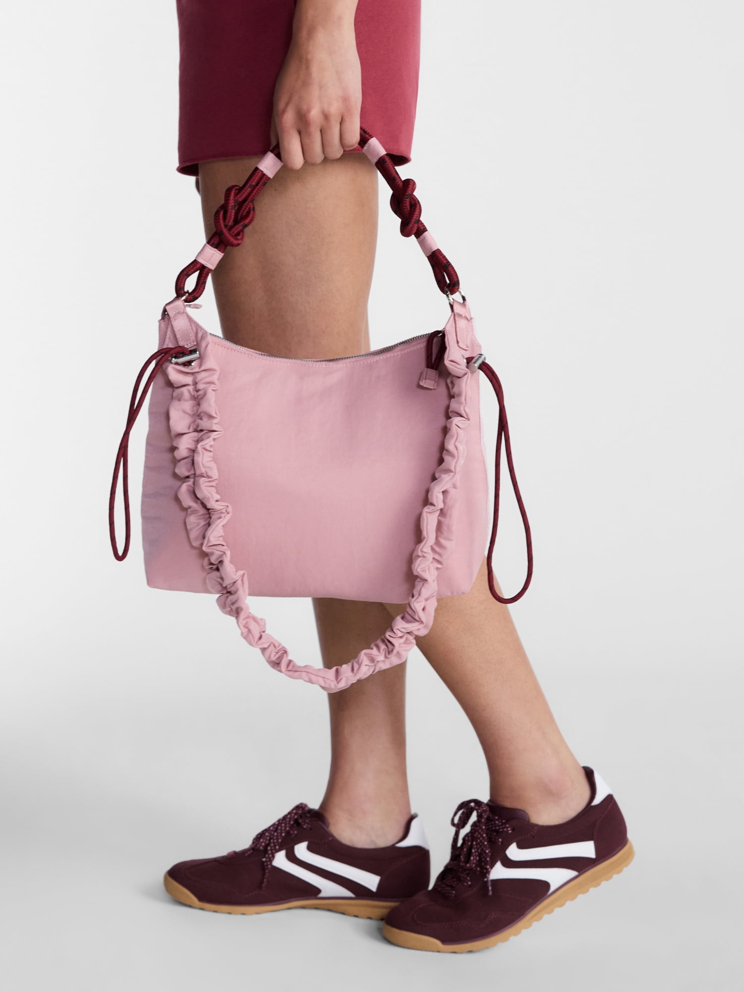 No Boundaries Women’s Medium Nylon Tote with Crossbody Scrunch Strap, Pink