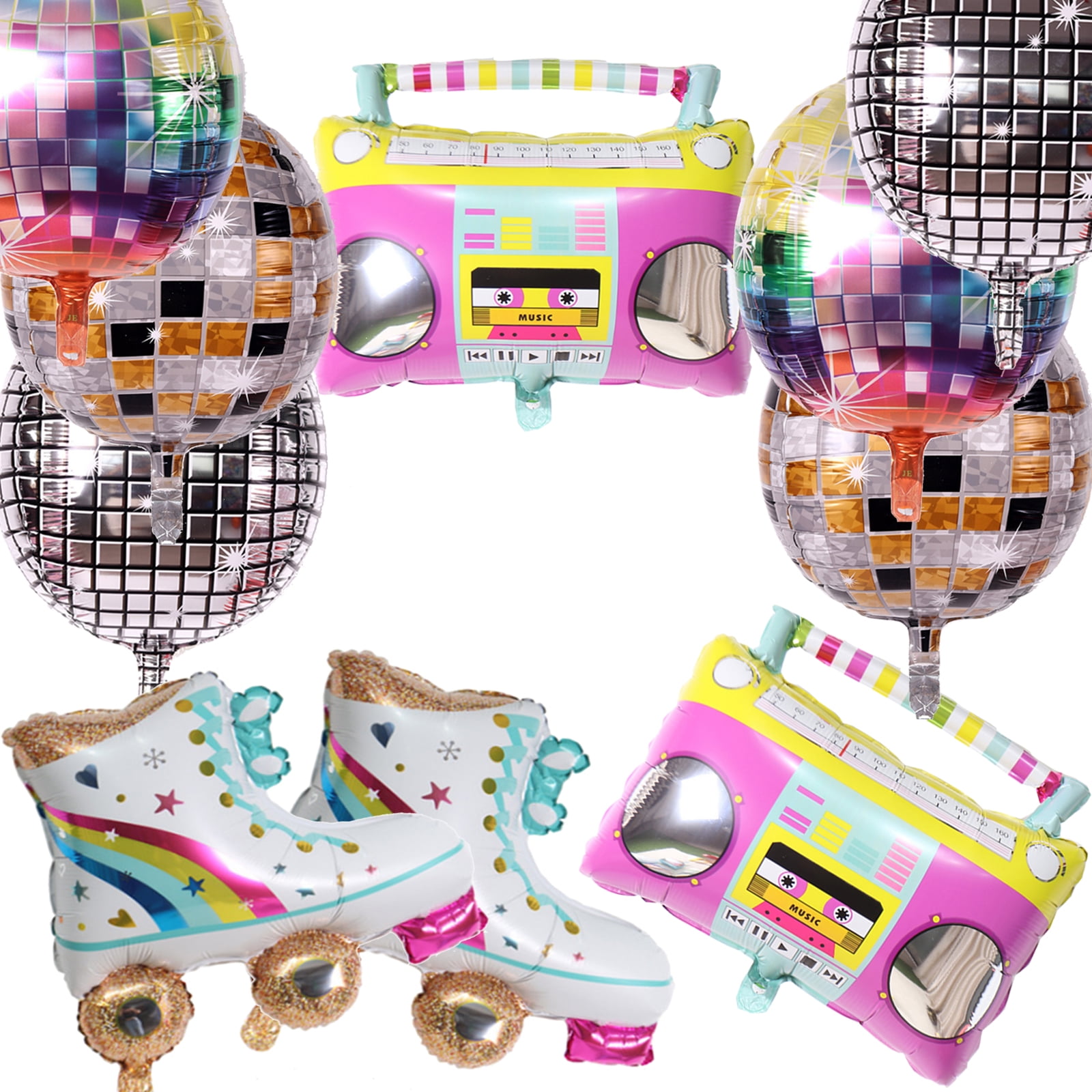 80s 90s Party Decorations Bundle Radio Boom Box,139PCS Roller Skate 4D  Disco Foil Balloons Retro Mobile Phone Guitar Microphone Balloons Garland  Arch