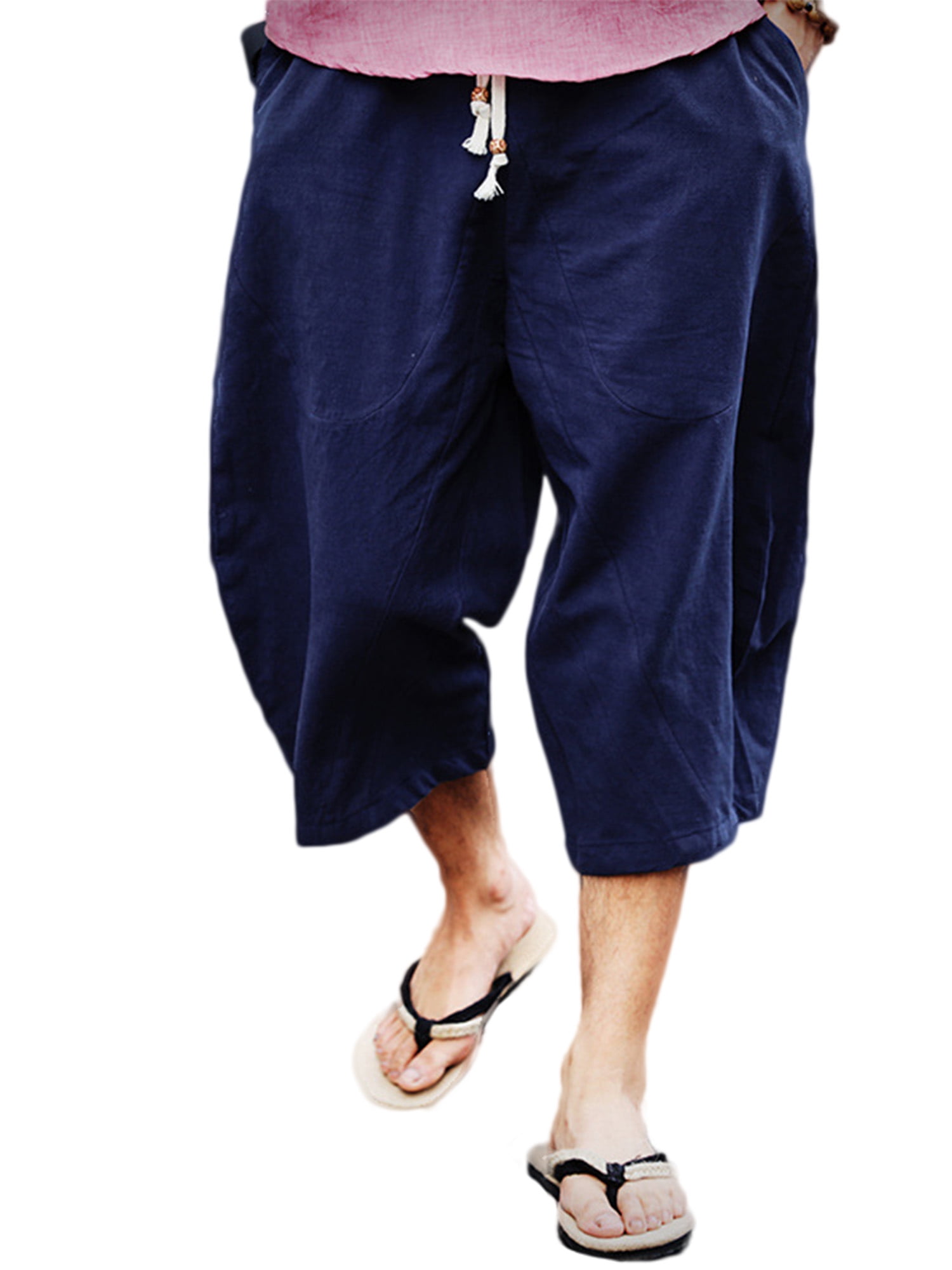 Zimaes-Men Loose Solid Harem Tracksuit Bottoms Capri Pant Walking Shorts