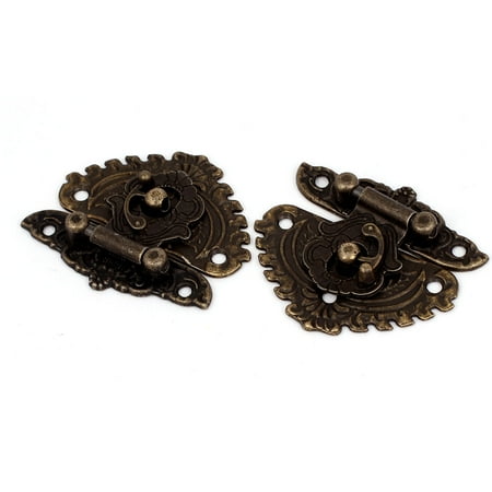 Antique Style Wooden Case Jewelry Box Clasp Closure Hasp Latch Bronze Tone 2 Set