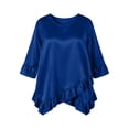 thumbnail image 4 of Lmueinov Womens Satin Summer Tops Plus Size 3/4 Length Sleeve Ruffle Hem Shirts Crew Neck Solid Flowy Casual Trendy Fall Going Out Tops for Women S-5XL, 4 of 4
