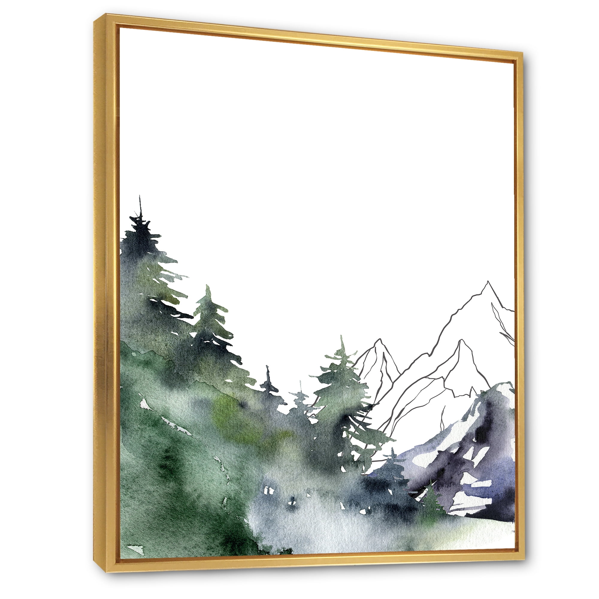 Designart 'Trees With Winter Dark Blue Mountain Landscape III' Modern Framed Canvas Wall Art Print