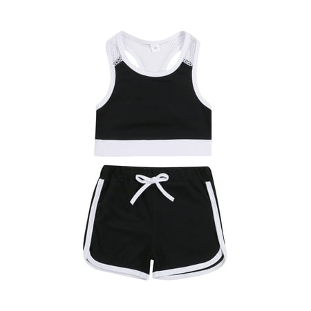 

Kuriozud Kids Summer Tracksuit Mesh Splicing Tank Tops Elastic Waist Shorts