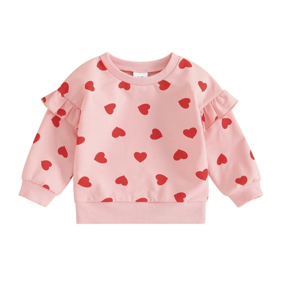 Toddler Girl Valentines Outfit Heart Print Shirts Crewneck Sweatshirt Pullover Tops Infant Baby Spring Clothes