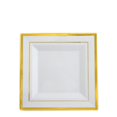 thumbnail image 3 of BalsaCircle 10 Pieces 7" White Gold Trim Plastic Square Plates Disposable Tableware, 3 of 8