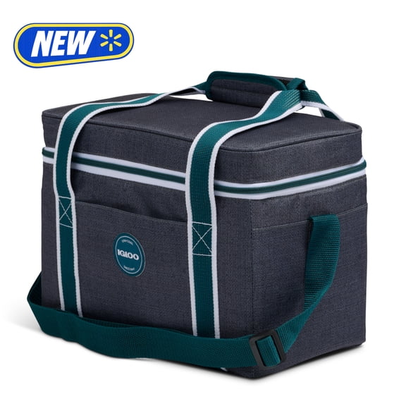 Igloo Heritage Soft-Sided Lunch Cooler Bag, 12 Can Capacity, Gray and Teal, Insulated Soft Cooler Keeps Food and Drink Cold Wherever You Are