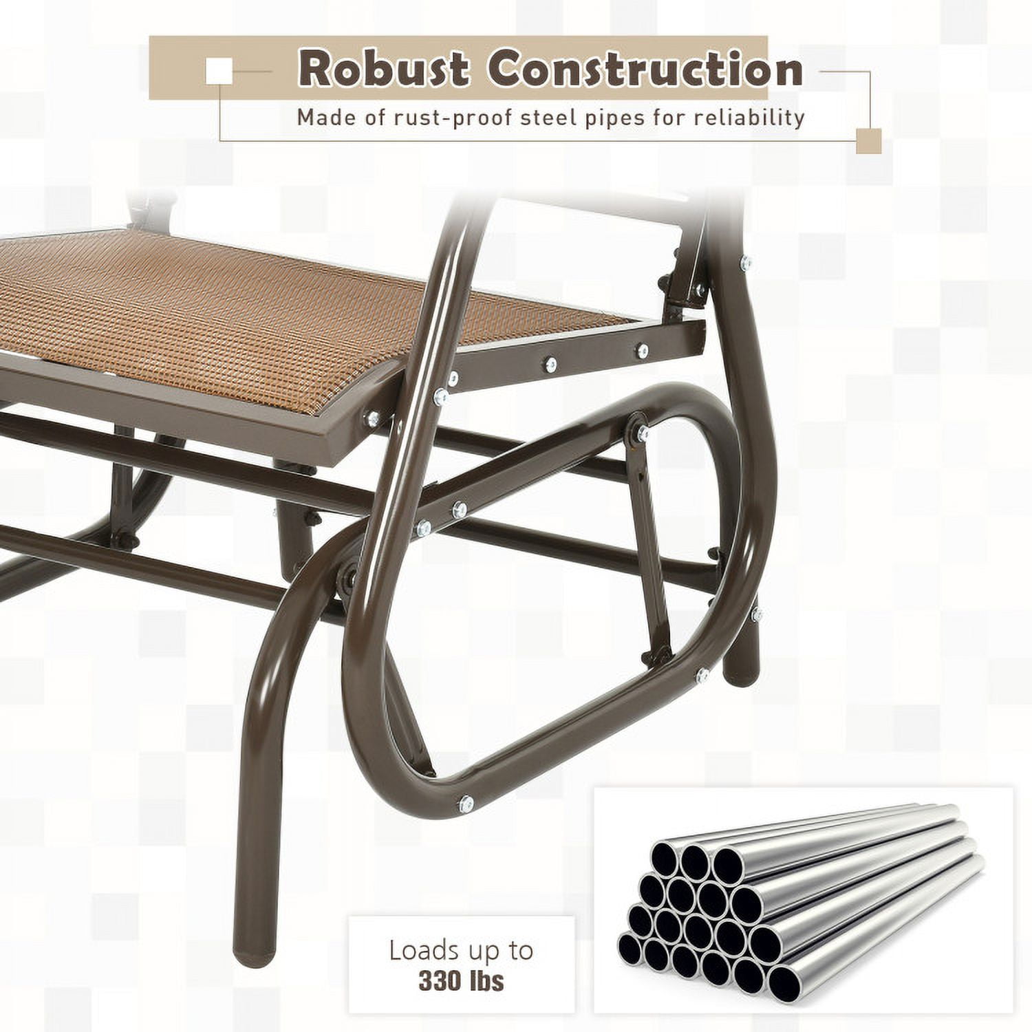 Aimee Lii Outdoor Single Chair with Coffee Table, Patio Glider Bench, Porch, Backyard, Sturdy, Brown