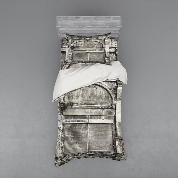 Ambesonne Rustic Bedding Set 3 Pcs, Historic Old Store Front, Twin, Grey