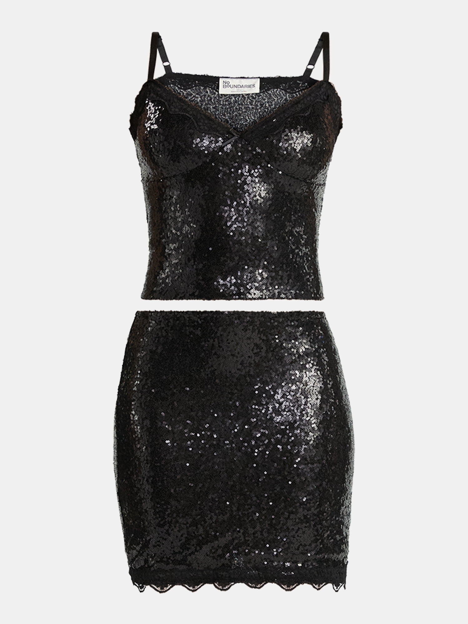 No Boundaries Sequin Mesh Tank Top and Lace Mini Skirt Set, 2-Piece, Women's