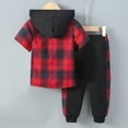 thumbnail image 4 of Godom Baby Boy Clothes Spring Summer Outfit Boys Clothes 3T 4T 5T 6T 7T Short Sleeve Plaid Hooded Top & Pants Two-Piece Suit,Red, 4 of 7