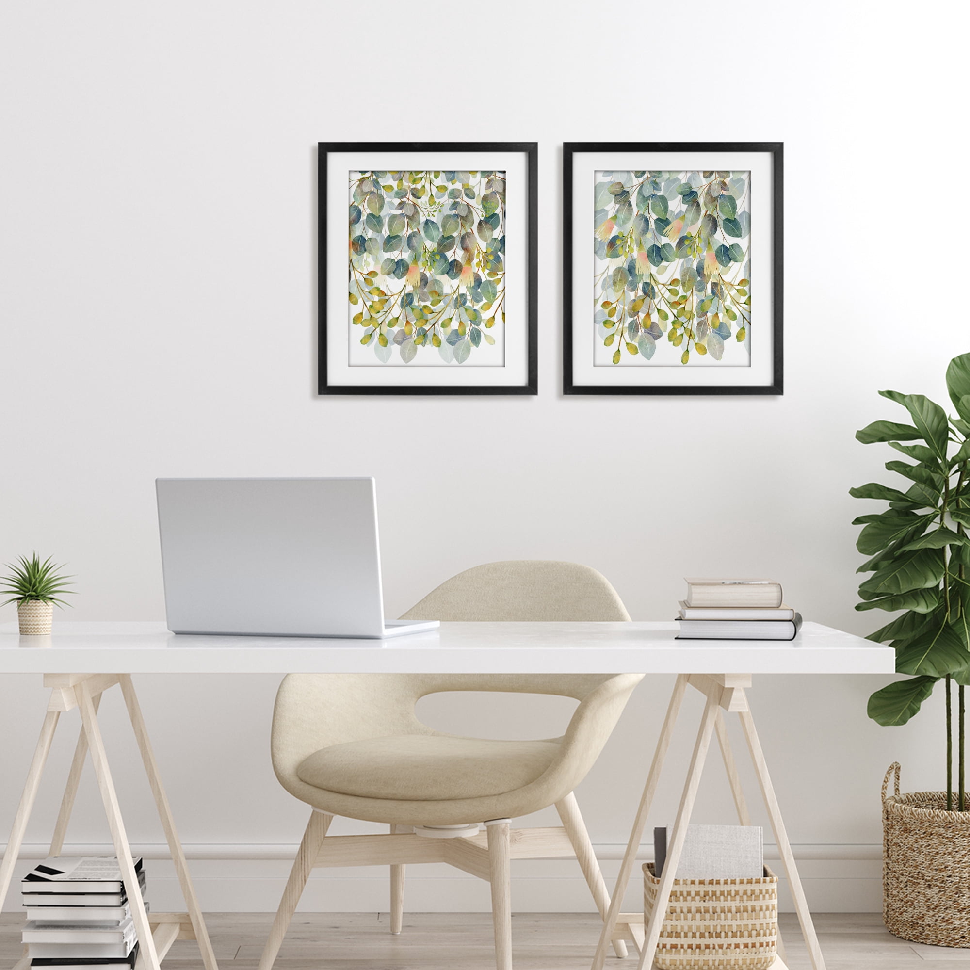 Stupell Industries Layered Ivy Hanging Botanicals 2 Piece Black Framed Print Under Glass Set, design by Marcus Prime