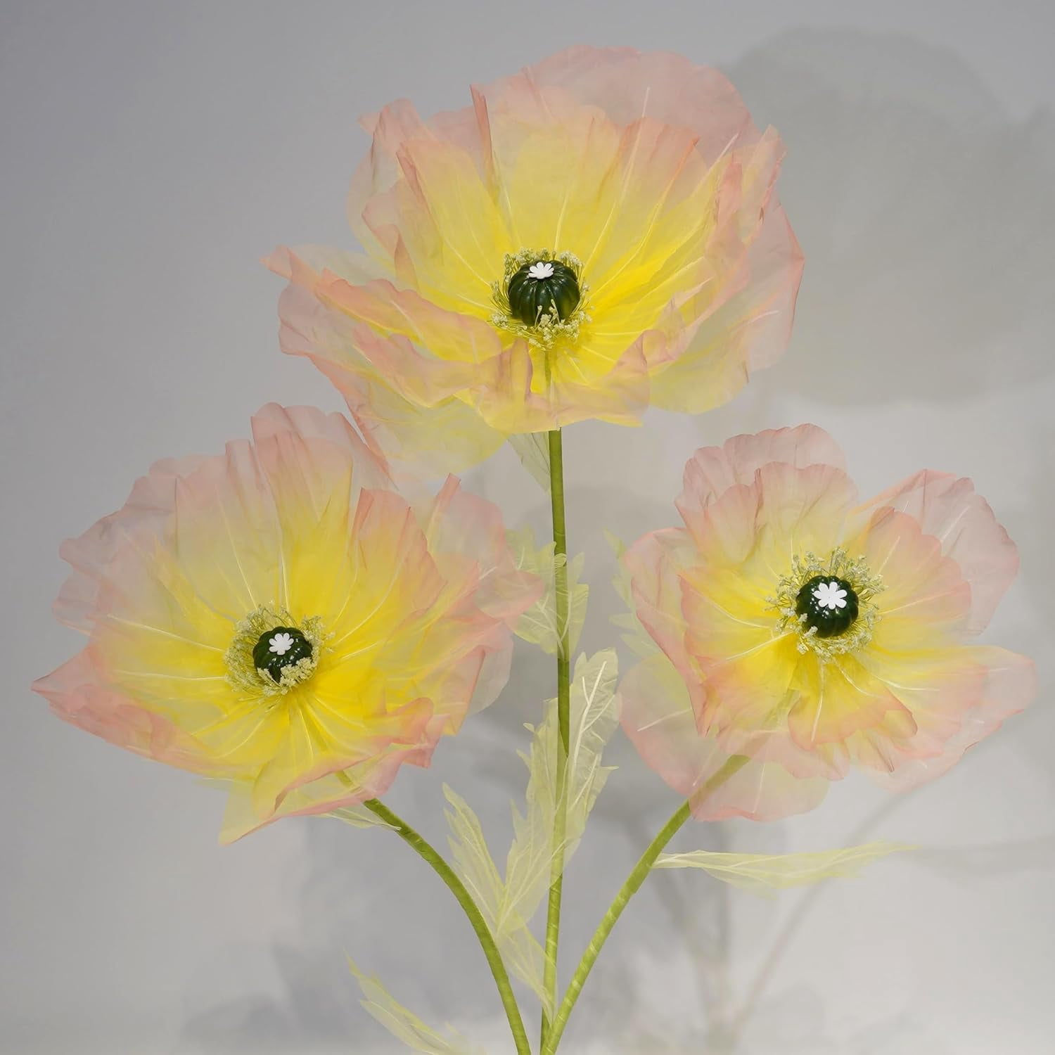Silk Artificial Flowers, Tall Decorative Faux Stems for Home Decor, Wedding Centerpieces, Living Room Styling, Table Arrangements & Event Decorations (Yellow-Pink)