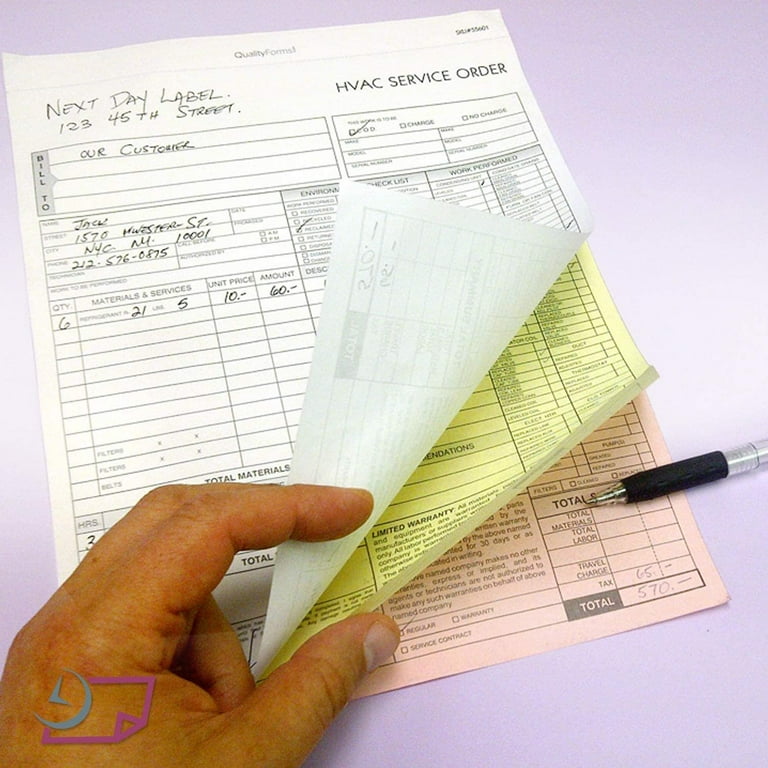 Next Day Labels HVAC Service Order Invoice & Repair Detail