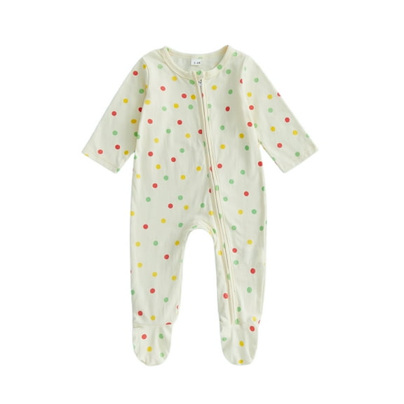 Spewahor Infant Baby Boy Girl Footies Colorful Dot Print Long Sleeve Zip-up Footed Jumpsuit for All Seasons