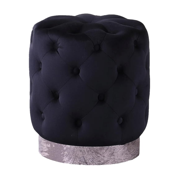 Pemberly Row Contemporary Tufted Velvet Black Accent Ottoman