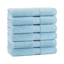 Aston & Arden Egyptian Cotton Hand Towels (6 Pack), 16x30, Jaquard Border, Blue
