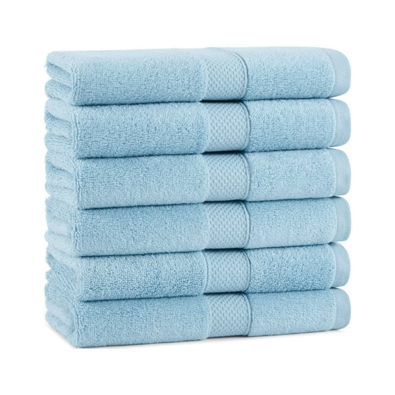 Aston & Arden Egyptian Cotton Hand Towels (6 Pack), 16x30, Jaquard Border, Blue