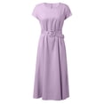 thumbnail image 4 of Sngxgn Women's V Neck Flared Sleeve Dress Elastic Waist Tiered Belted Ruffle Hem Mini Dress(Purple,L), 4 of 6