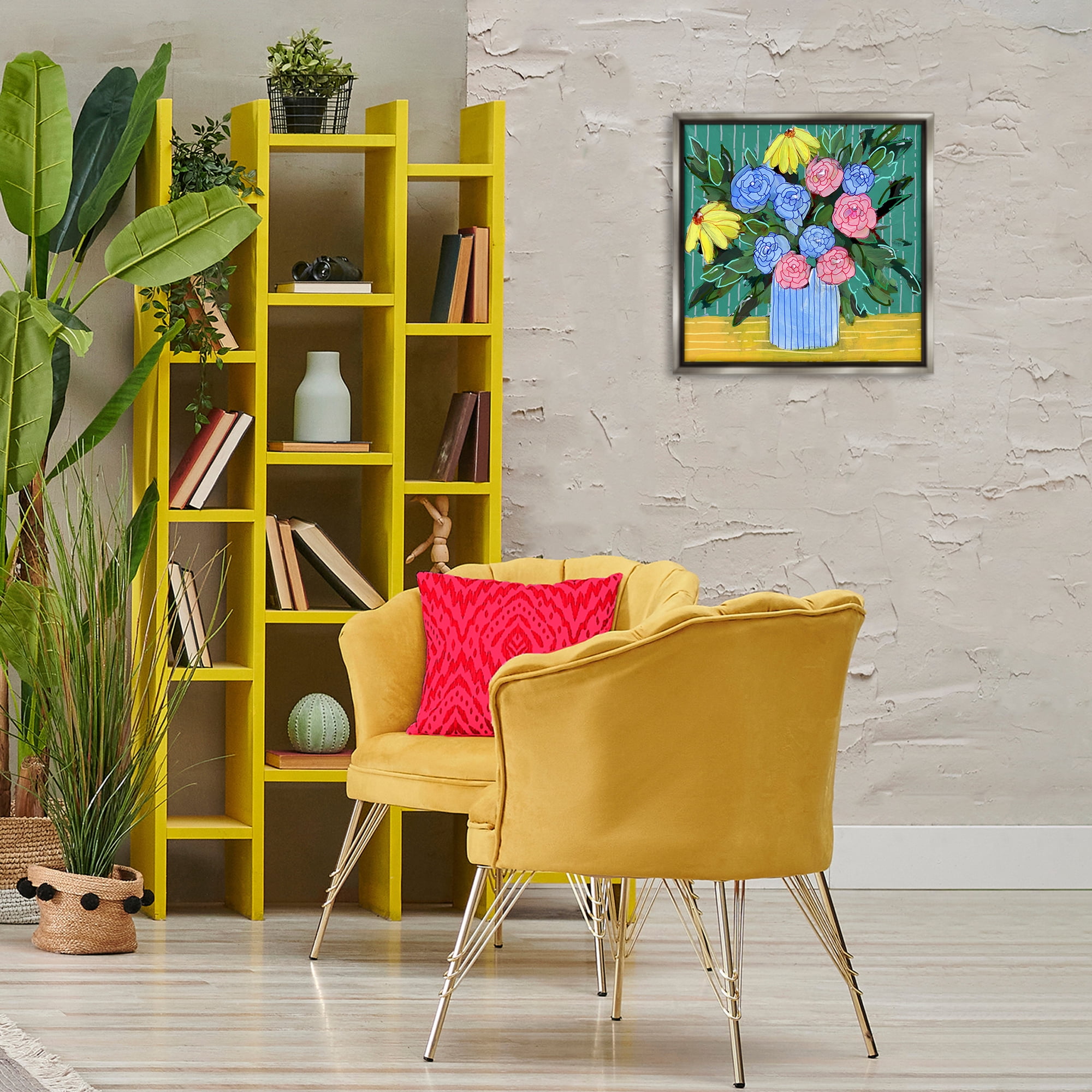 Stupell Industries Modern Style Blooms Plants & Flowers Painting Gray Floater Framed Canvas Art Print Wall Art, 18 x 18