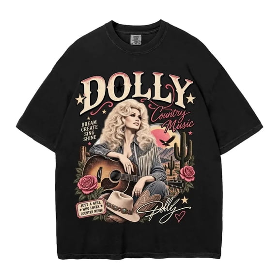 Vintage Dolly T-Shirt, Retro Country Music Parton Graphic Tee, Nashville Western Short Sleeve Shirt for Men Women