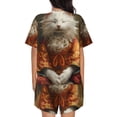 thumbnail image 6 of Daiia Haystack Meditating Cat Pattern Womens Pajama Sets Short Sleeve Pajamas for Women Sets Soft Lounge Sets Casual Round Neck Sleepwear PJS-X-Large, 6 of 7